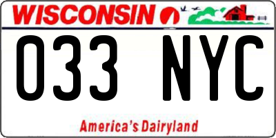 WI license plate 033NYC