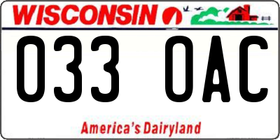 WI license plate 033OAC