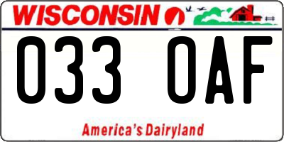 WI license plate 033OAF