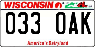 WI license plate 033OAK