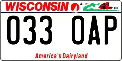 WI license plate 033OAP