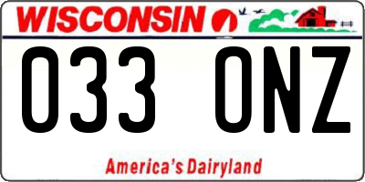 WI license plate 033ONZ