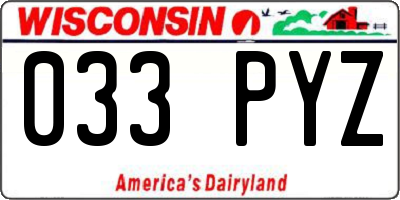 WI license plate 033PYZ