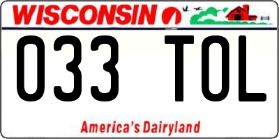 WI license plate 033TOL