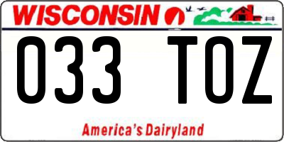 WI license plate 033TOZ