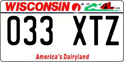 WI license plate 033XTZ