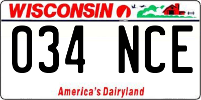 WI license plate 034NCE