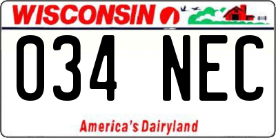 WI license plate 034NEC