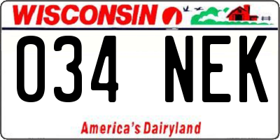 WI license plate 034NEK