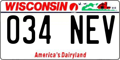WI license plate 034NEV