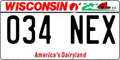 WI license plate 034NEX