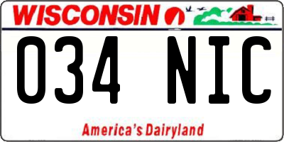 WI license plate 034NIC