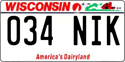 WI license plate 034NIK