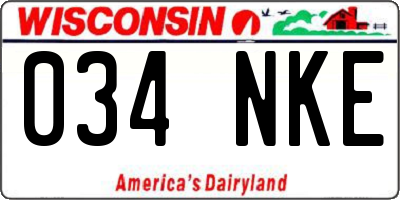 WI license plate 034NKE