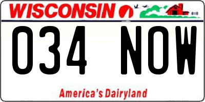 WI license plate 034NOW