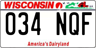 WI license plate 034NQF