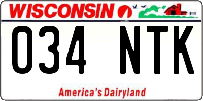 WI license plate 034NTK