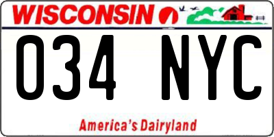 WI license plate 034NYC
