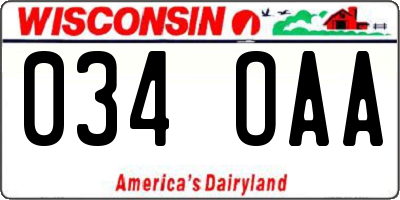 WI license plate 034OAA