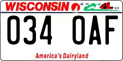 WI license plate 034OAF