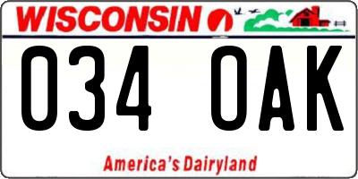 WI license plate 034OAK
