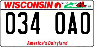 WI license plate 034OAO
