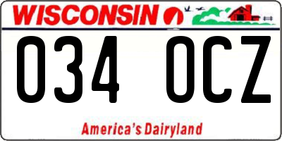 WI license plate 034OCZ