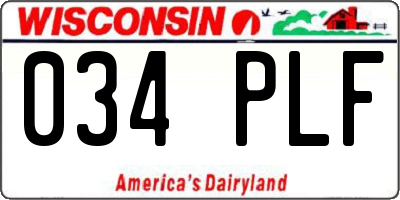 WI license plate 034PLF