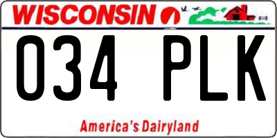 WI license plate 034PLK