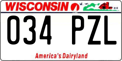 WI license plate 034PZL