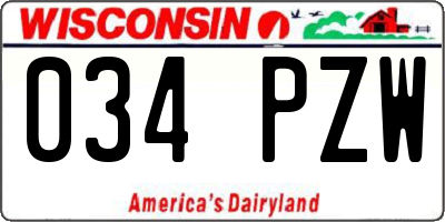 WI license plate 034PZW