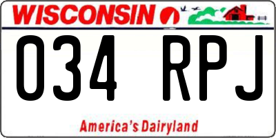 WI license plate 034RPJ