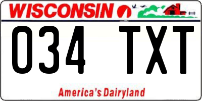 WI license plate 034TXT