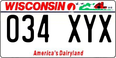 WI license plate 034XYX