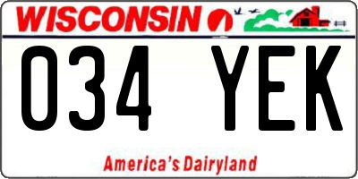 WI license plate 034YEK