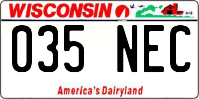 WI license plate 035NEC