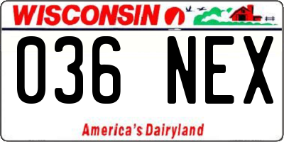 WI license plate 036NEX