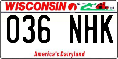 WI license plate 036NHK