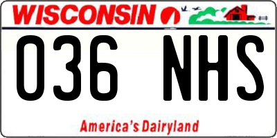 WI license plate 036NHS