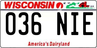 WI license plate 036NIE