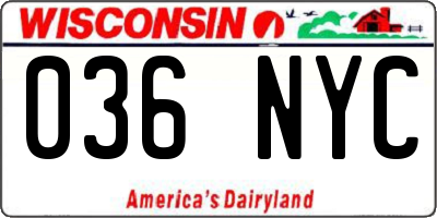 WI license plate 036NYC