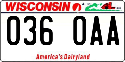 WI license plate 036OAA