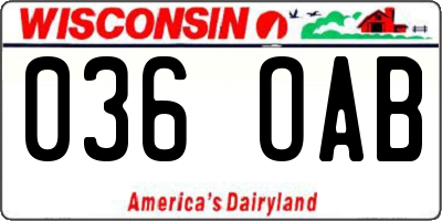 WI license plate 036OAB