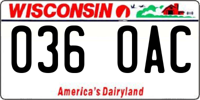 WI license plate 036OAC