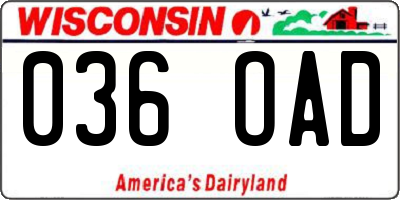 WI license plate 036OAD