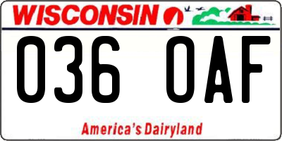 WI license plate 036OAF