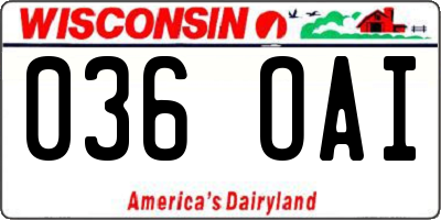 WI license plate 036OAI