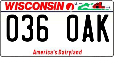 WI license plate 036OAK