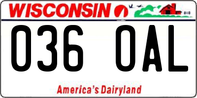 WI license plate 036OAL