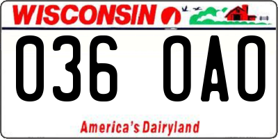 WI license plate 036OAO
